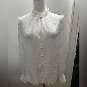 NWOT White House Black Market Elegant White Collar Button-Up Blouse